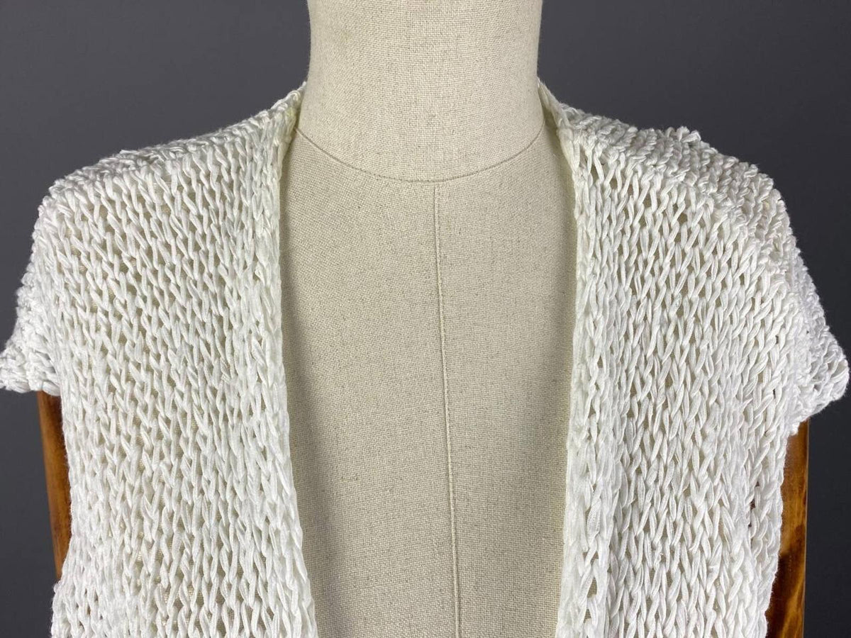 BARBARA SPEER White Lagenlook Crochet Knit Short Sleeve Cardigan Sweater – Size 2
