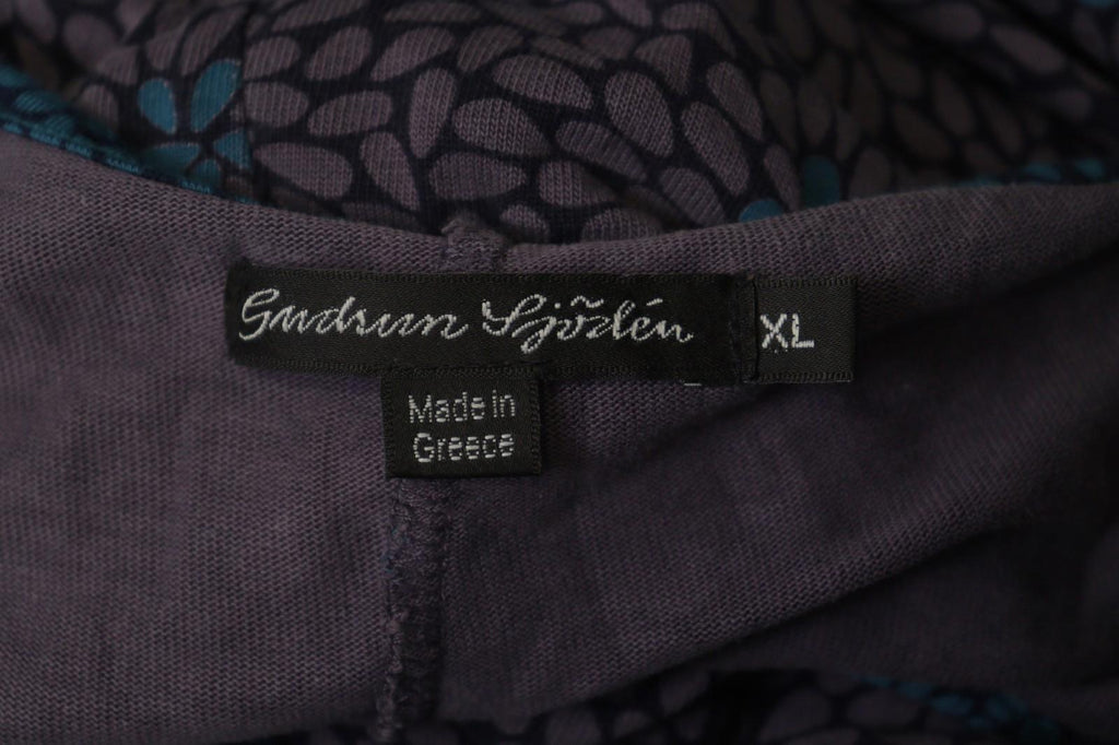 GUDRUN SJODEN Purple Floral Lyocell Long Sleeve Round Neck Shift Dress – Size XL