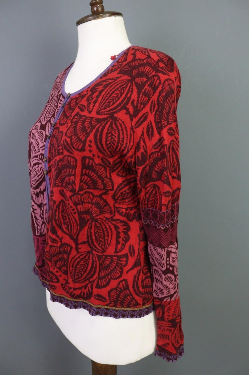 GUDRUN SJODEN Multicolor Printed Long Sleeve Button Front Cardigan Sweater Sz M