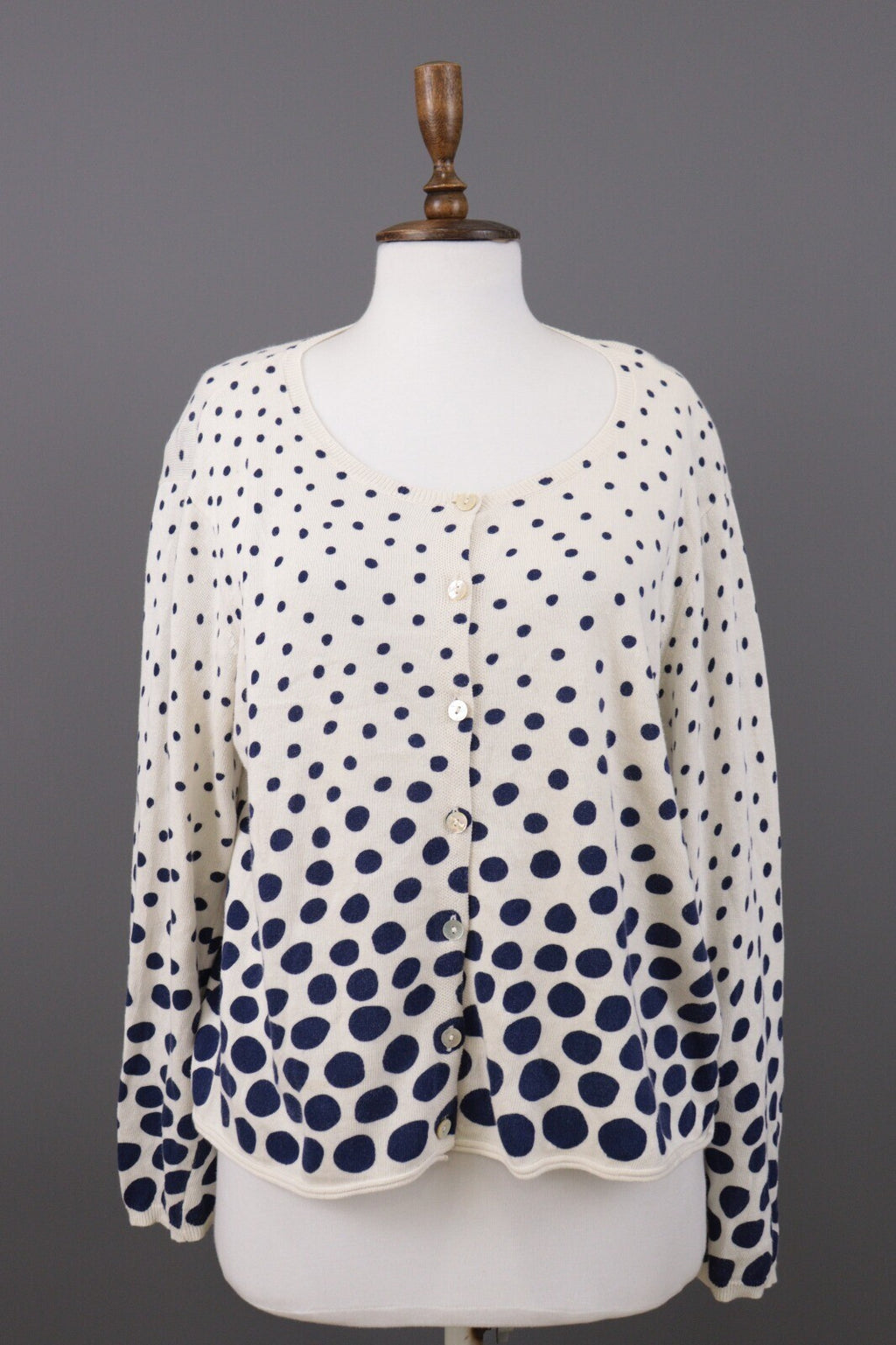 Gudrun Sjoden White Polka Dot Long Sleeve Knit Cardigan Sweater – Size L