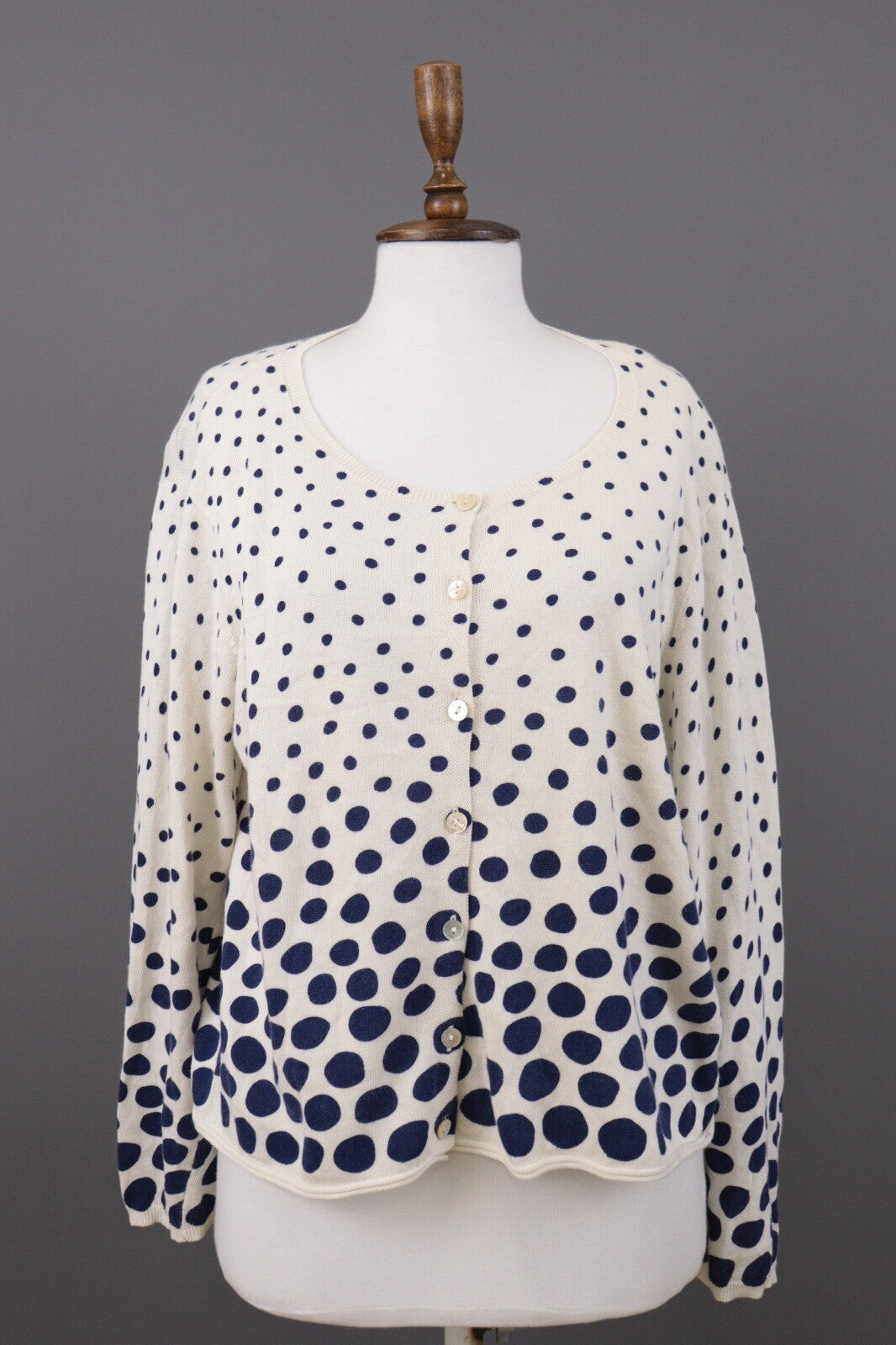 Gudrun Sjoden White Polka Dot Long Sleeve Knit Cardigan Sweater – Size L