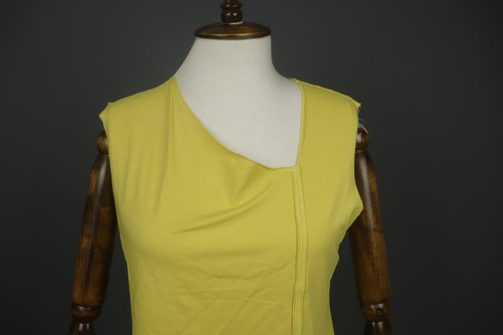 GUDRUN SJODEN Yellow Cotton Sleeveless Side V-Neck Pullover Blouse Top – Size L