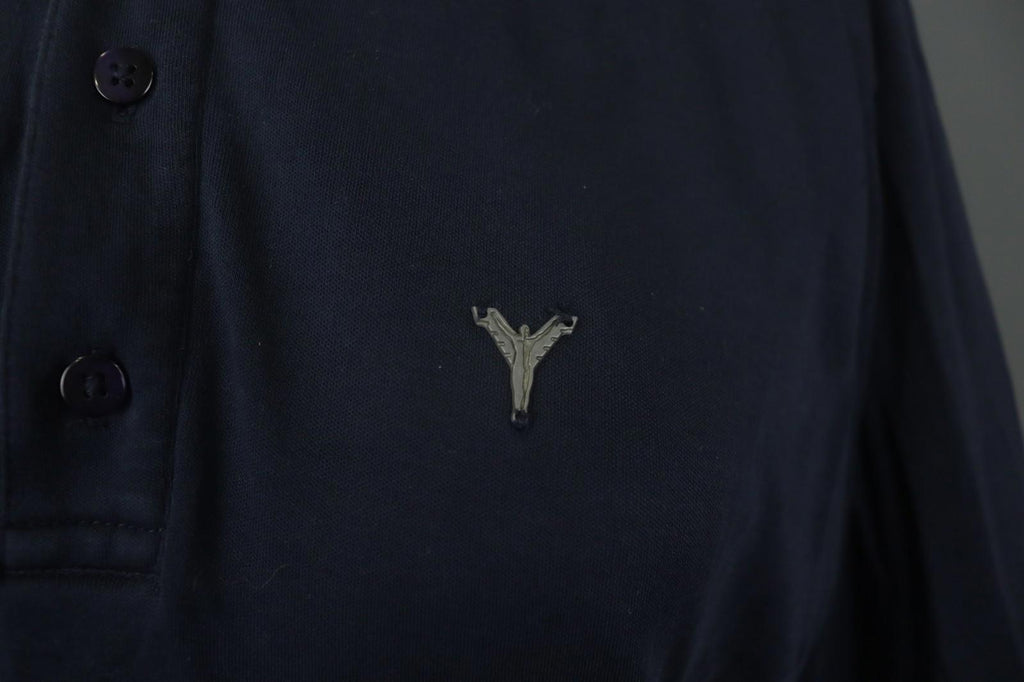 Carlo Colucci Navy 100% Cotton Long Sleeve Collared Popover Polo Shirt – Size L