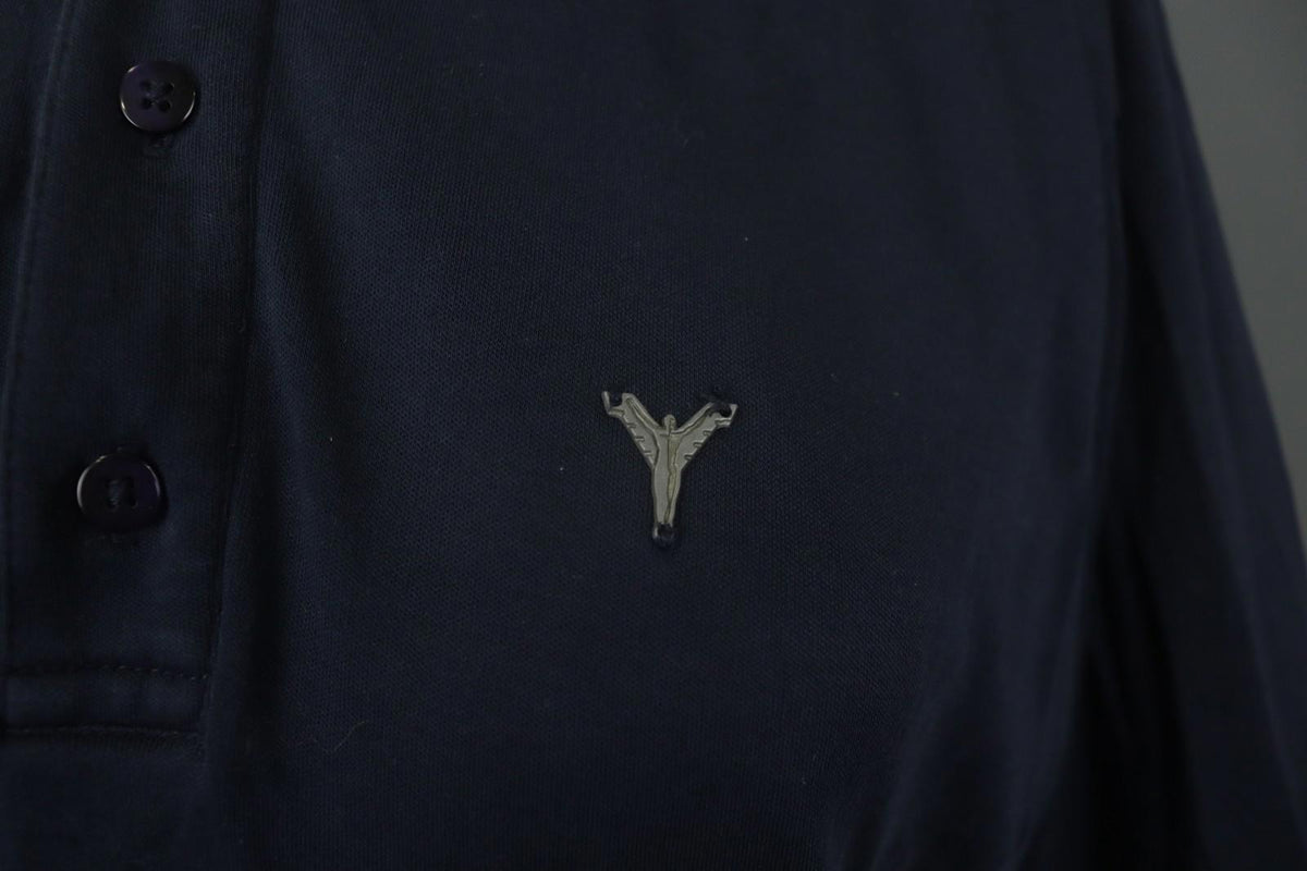 Carlo Colucci Navy 100% Cotton Long Sleeve Collared Popover Polo Shirt – Size L