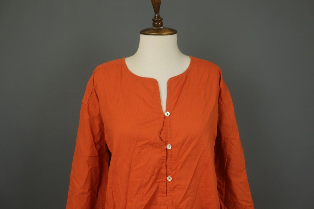 GUDRUN SJODEN Orange Cotton Long Sleeve V-Neck Button Front Shirt Dress – Size M