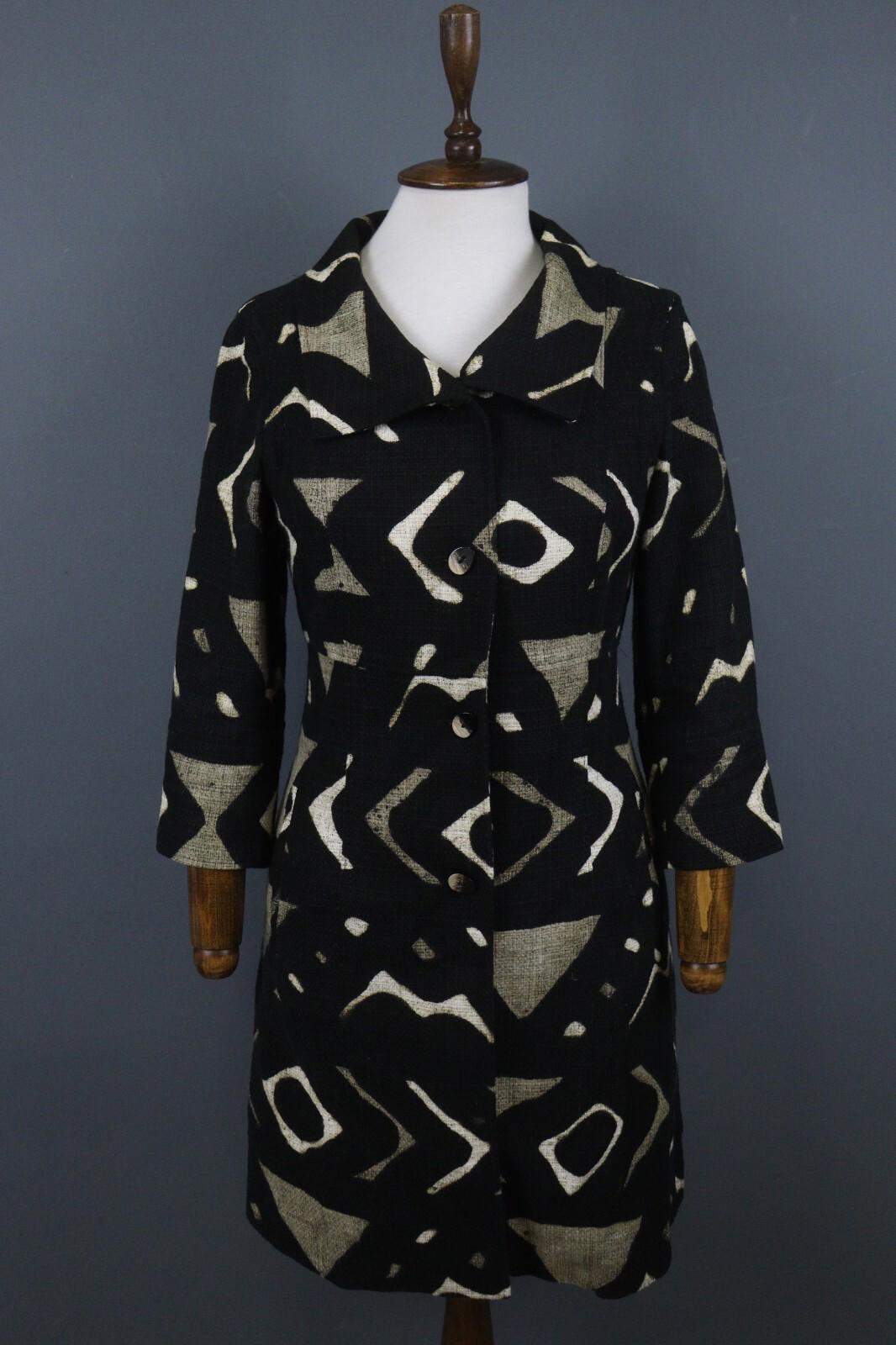 MAX MARA Black Abstract Print 3/4 Sleeve Button Front Blazer Jacket Coat – Size 6