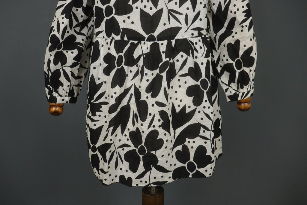 GUDRUN SJODEN White Black Floral Cotton Long Sleeve Button Front Blouse Top Sz S