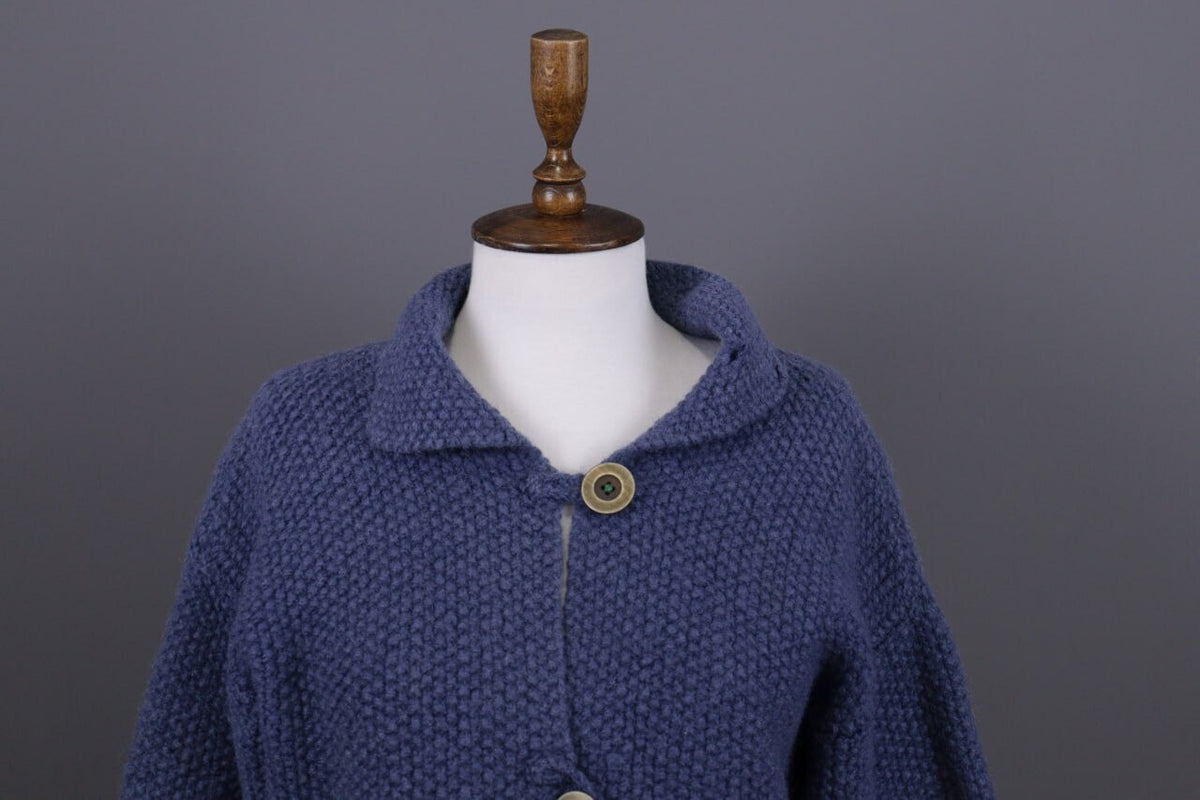 Pachamama Blue Button Down Wool Hand Knit Cardigan Jacket – Size XL