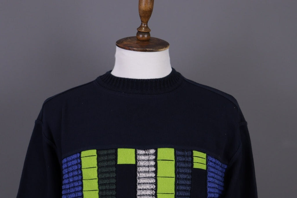 Carlo Colucci Sport Black Geometric Cotton Knit Sweater – Size M