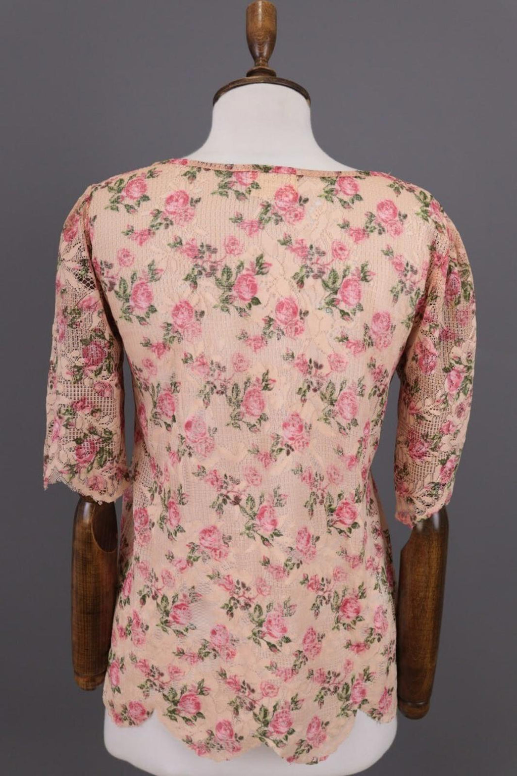 SEZANE Beige Floral Knit Mesh Short Sleeve Blouse Top Shirt – Size 36 / S