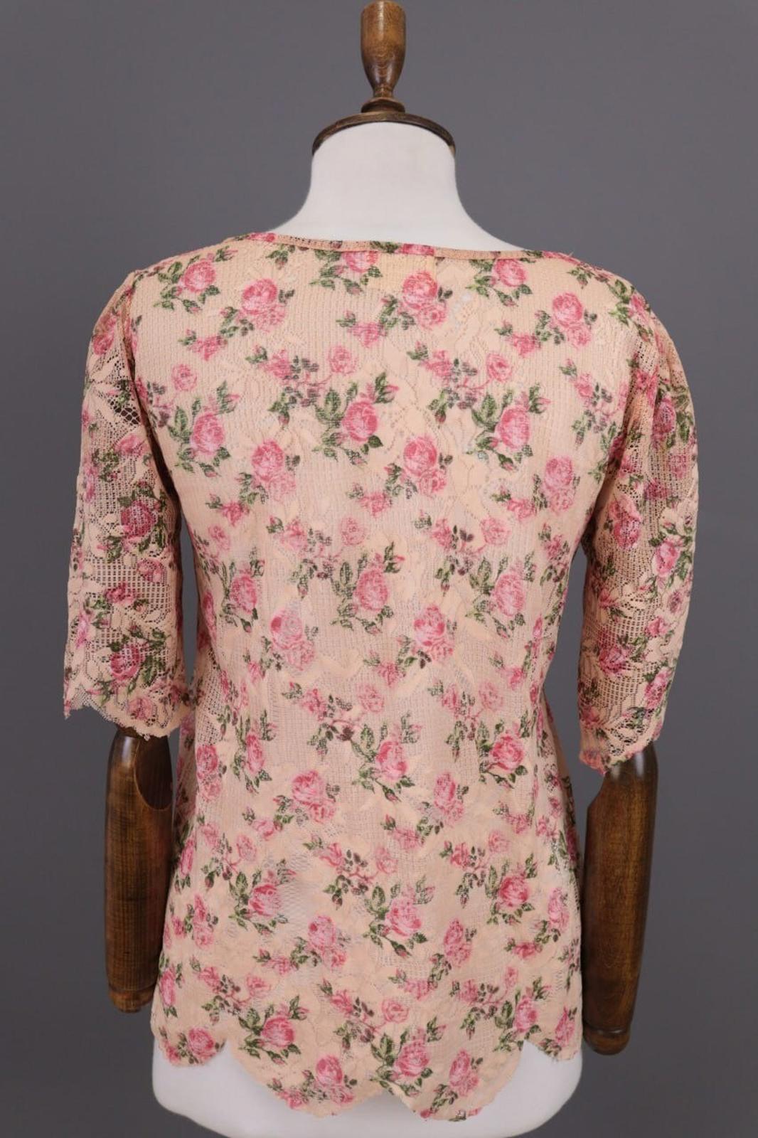 SEZANE Beige Floral Knit Mesh Short Sleeve Blouse Top Shirt – Size 36 / S