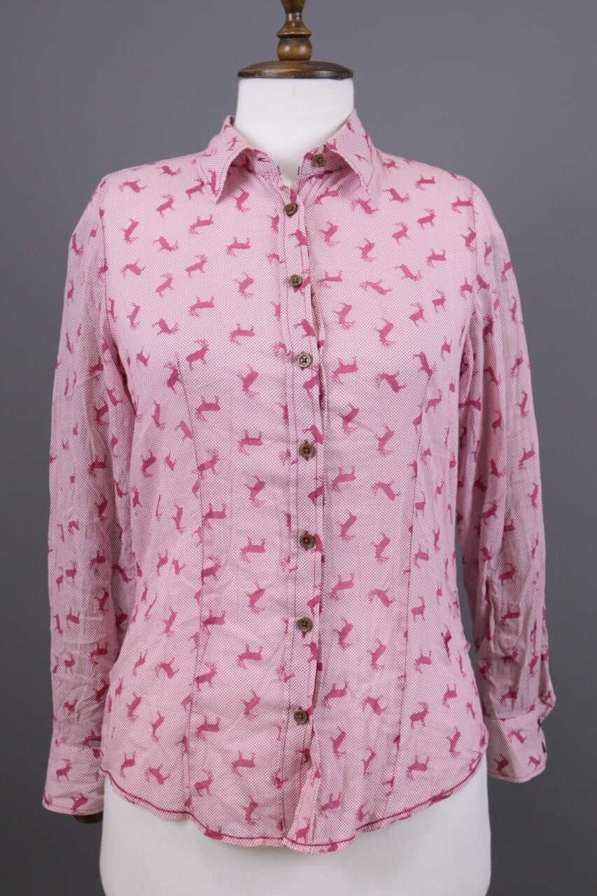 Emily Van Den Bergh Pink Deer Print Long Sleeve Blouse Shirt – Size 36 / S