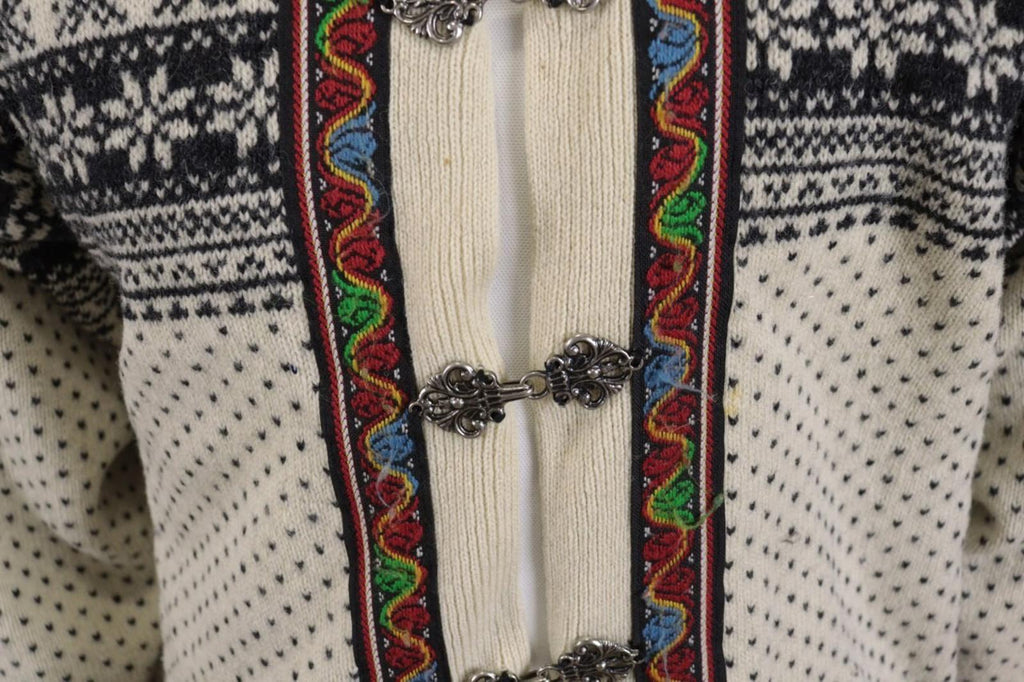 DALE OF NORWAY Beige Fair Isle Wool Knit Button Ski Cardigan Sweater S 48