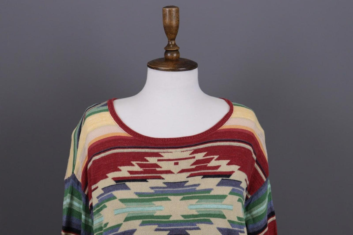 DENIM SUPPLY RALPH LAUREN Multicolor Aztec Linen Lagenlook Knited Sweater – Size L