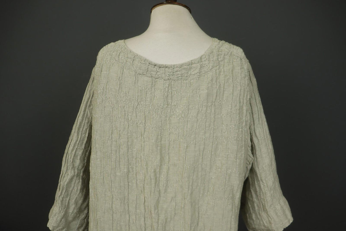GRIZAS Silver Linen Blend Long Sleeve Crew Neck Summer Casual Maxi Dress Sz 2XL
