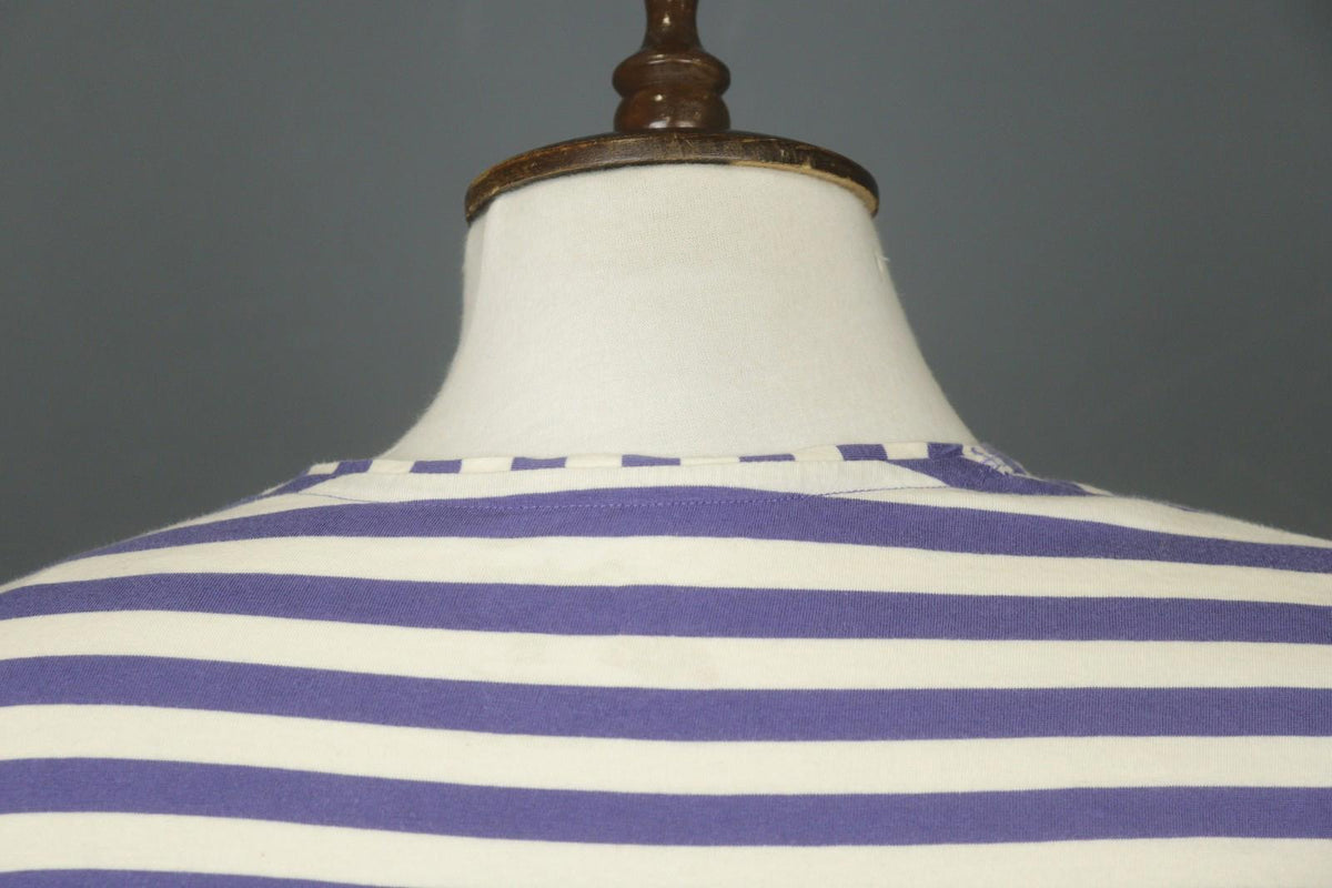 GUDRUN SJODEN Purple White Striped Cotton Crew Neck Pullover Shirt Top – Size XS
