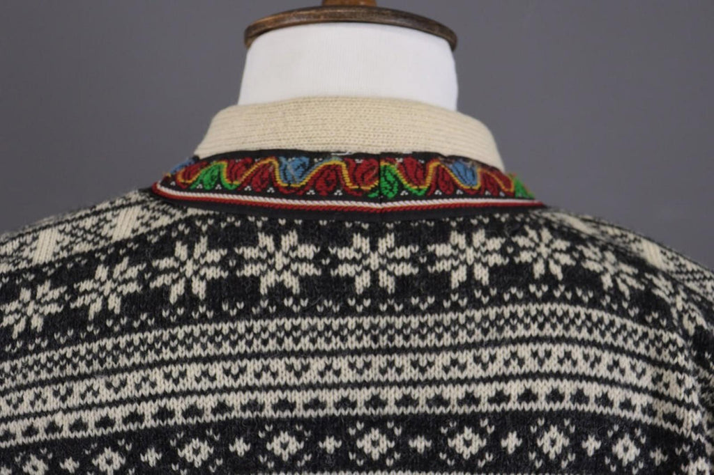 DALE OF NORWAY Beige Fair Isle Wool Knit Button Ski Cardigan Sweater S 48