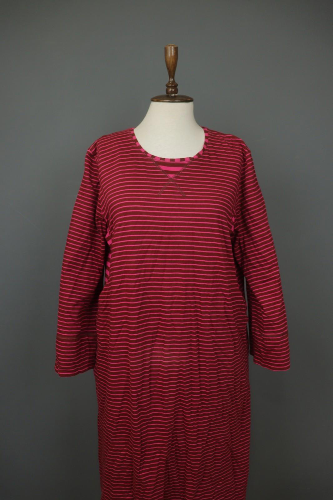 GUDRUN SJÖDEN Burgundy Pink Stripe Organic Cotton Long Sleeve Shift Dress – Size L