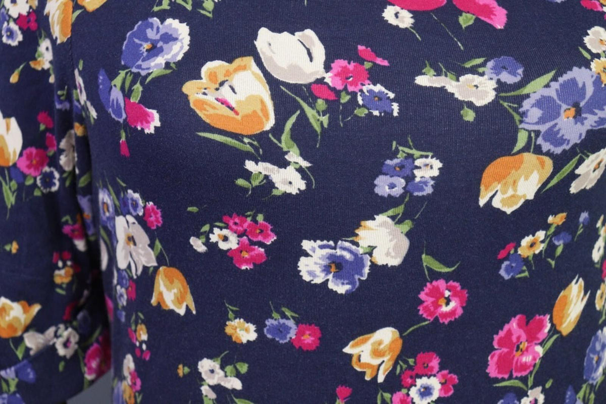 RALPH LAUREN BLACK LABEL Blue Floral 3/4 Sleeve Stretch Blouse Top – Size S