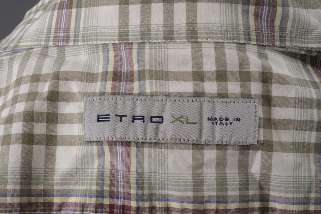 Etro Milano Beige Check Long Sleeve Button Down Shirt – Size XL