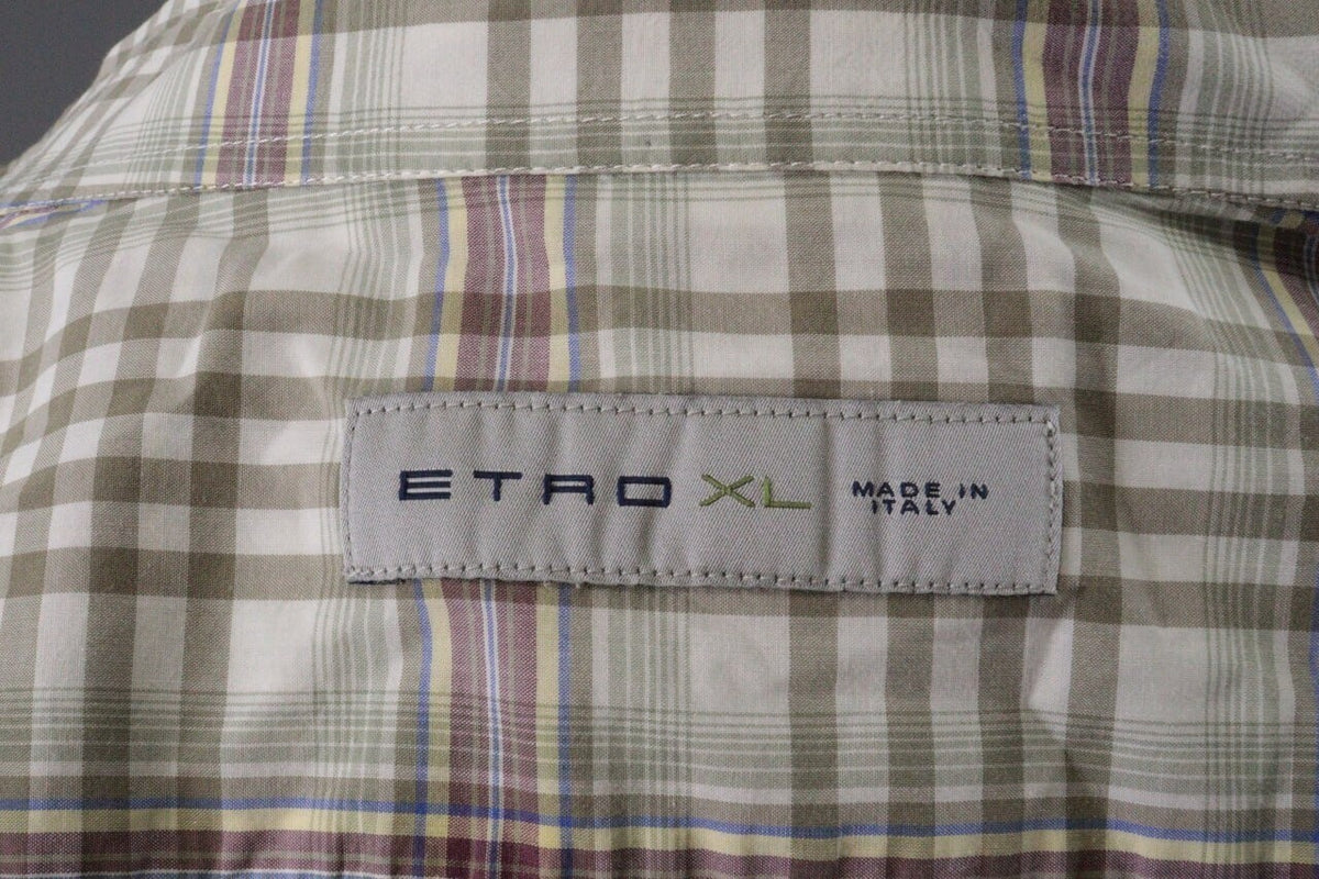 Etro Milano Beige Check Long Sleeve Button Down Shirt – Size XL