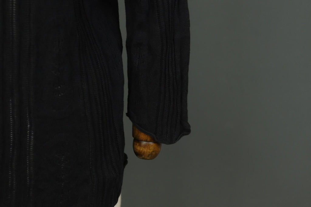 GUDRUN SJODEN Black Silk Open Knit Long Sleeve Round Neck Pullover Sweater