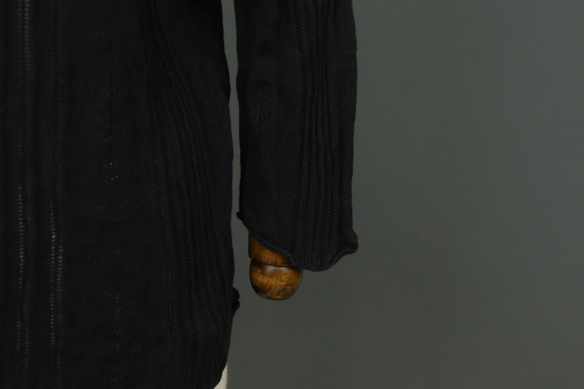 GUDRUN SJODEN Black Silk Open Knit Long Sleeve Round Neck Pullover Sweater