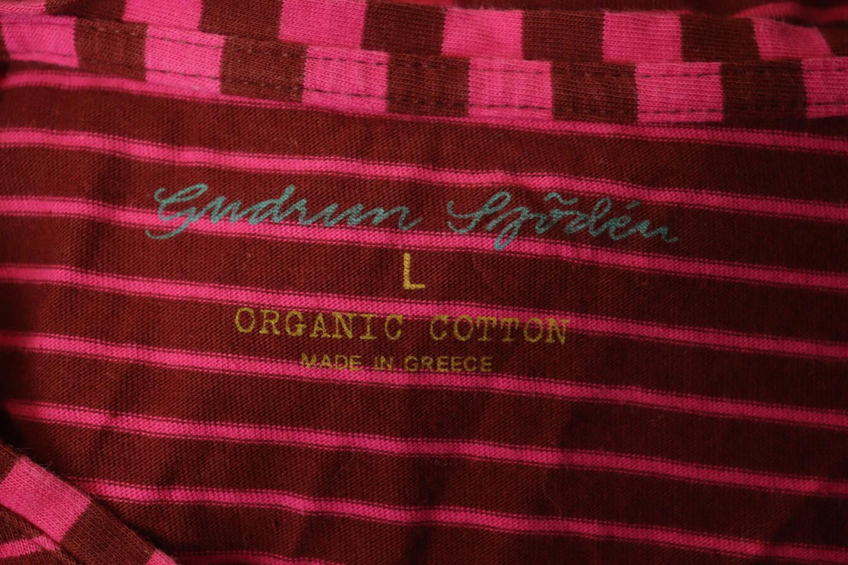 GUDRUN SJÖDEN Burgundy Pink Stripe Organic Cotton Long Sleeve Shift Dress – Size L