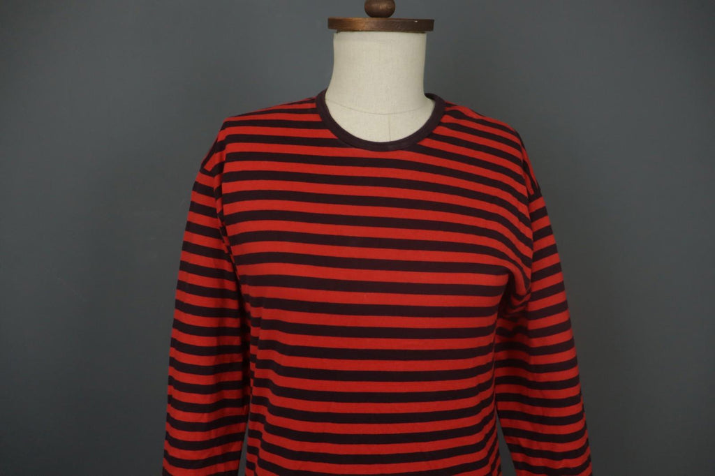 MARIMEKKO PITKĀMEKKO Red Black Striped Cotton Long Sleeve Shift Dress – Size XS