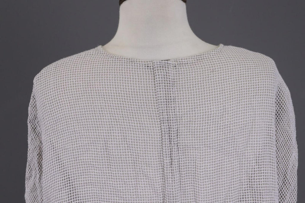 GRIZAS Gray Open Knit Silk Button Down 3/4 Sleeve Blouse Shirt Tunic – Size M