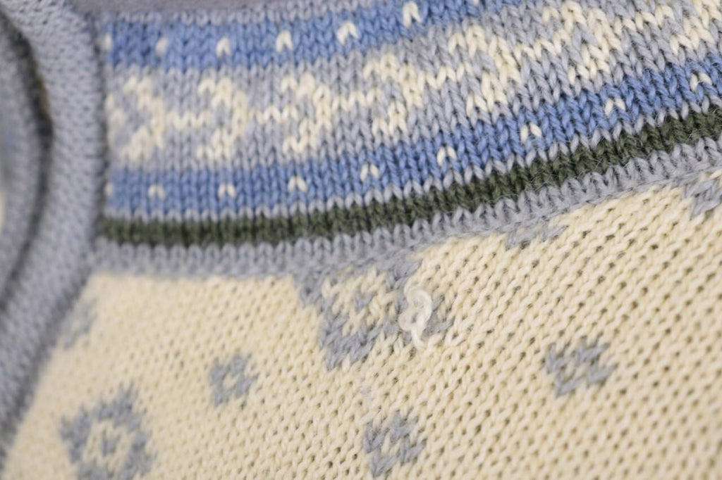 DALE OF NORWAY Beige Blue Fair Isle Wool Full Zip Knit Cardigan Sweater – Size M