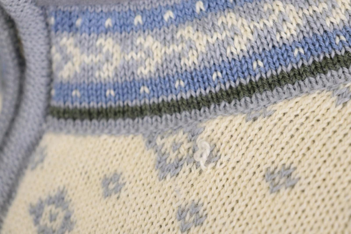 DALE OF NORWAY Beige Blue Fair Isle Wool Full Zip Knit Cardigan Sweater – Size M
