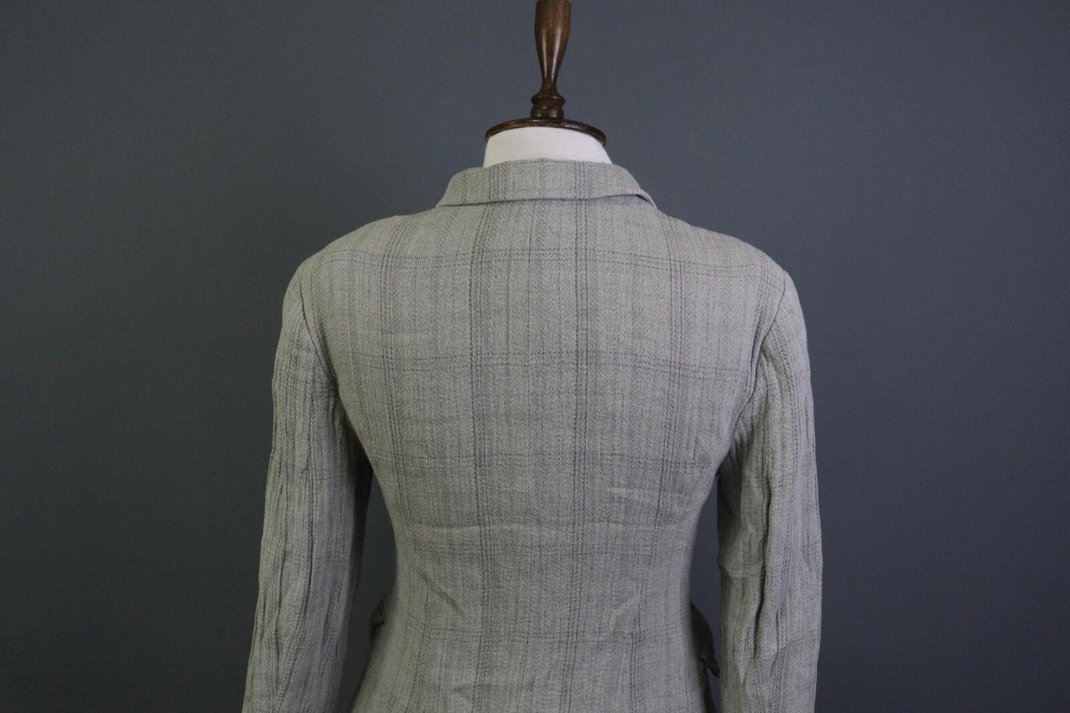 JIL SANDER Gray Plaid 100% Linen Three Button Blazer Jacket – Size 38