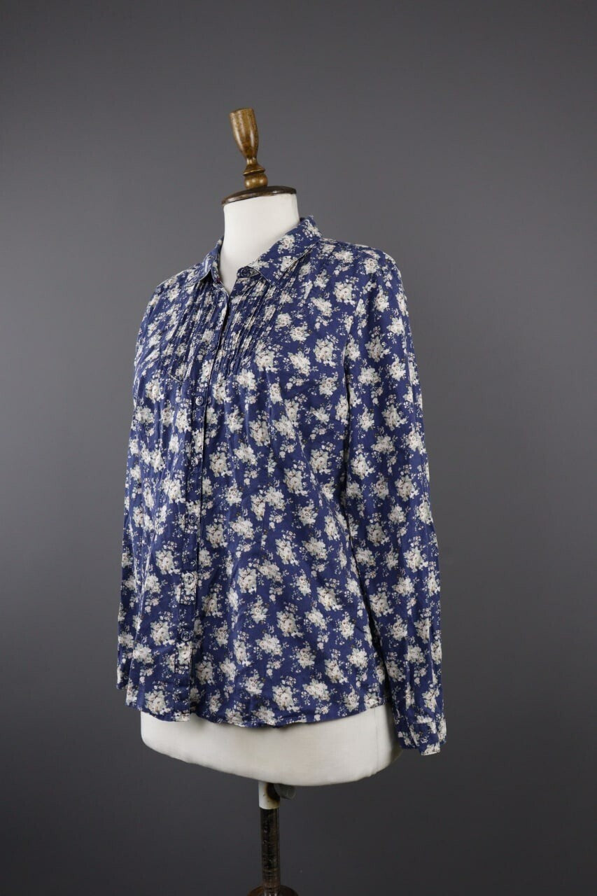 Laura Ashleyn Blue Floral Long Sleeve Blouse Shirt – Size 10
