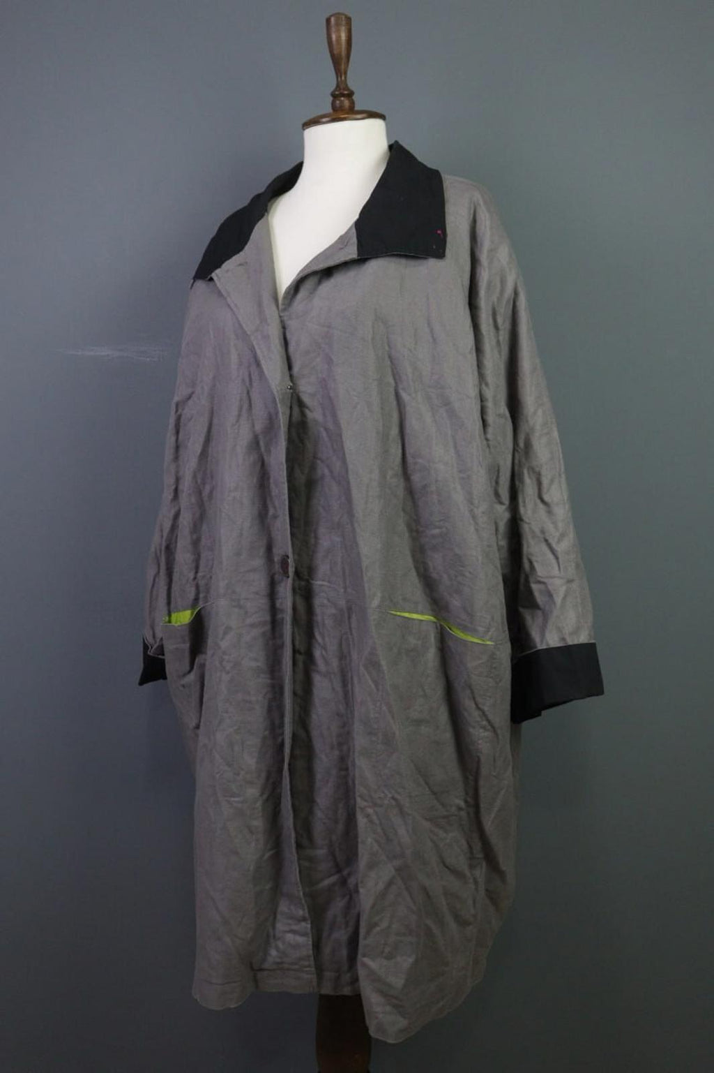 GUDRUN SJODEN Gray Windbreaker Linen Parka Oversized Coat Jacket – Size XL