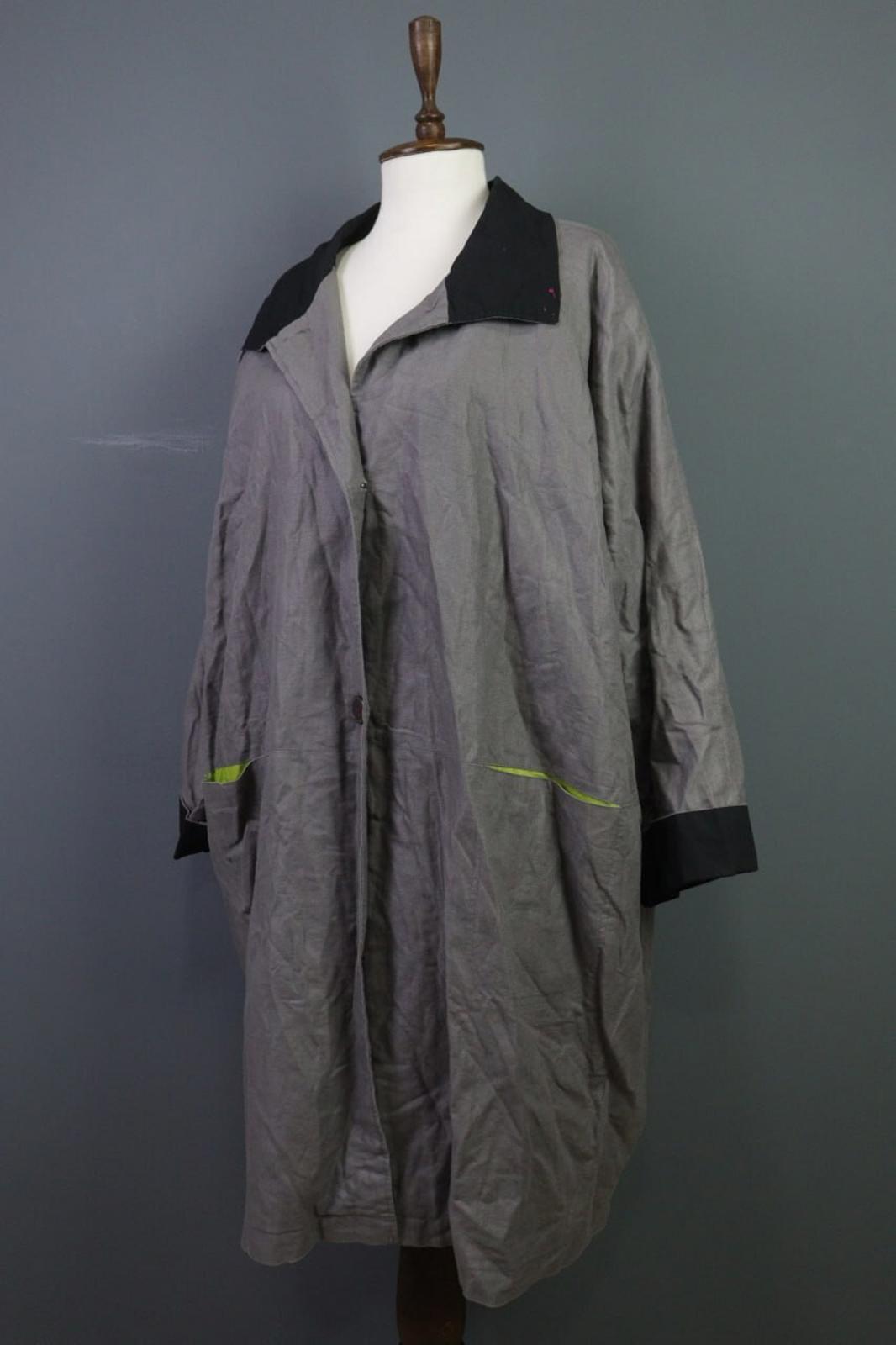 GUDRUN SJODEN Gray Windbreaker Linen Parka Oversized Coat Jacket – Size XL