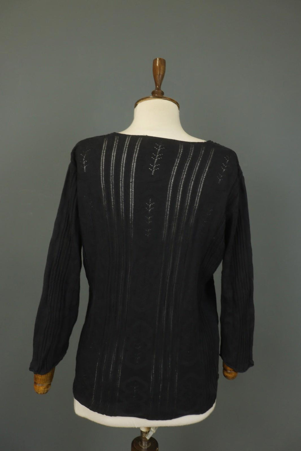 GUDRUN SJODEN Black Silk Open Knit Long Sleeve Round Neck Pullover Sweater