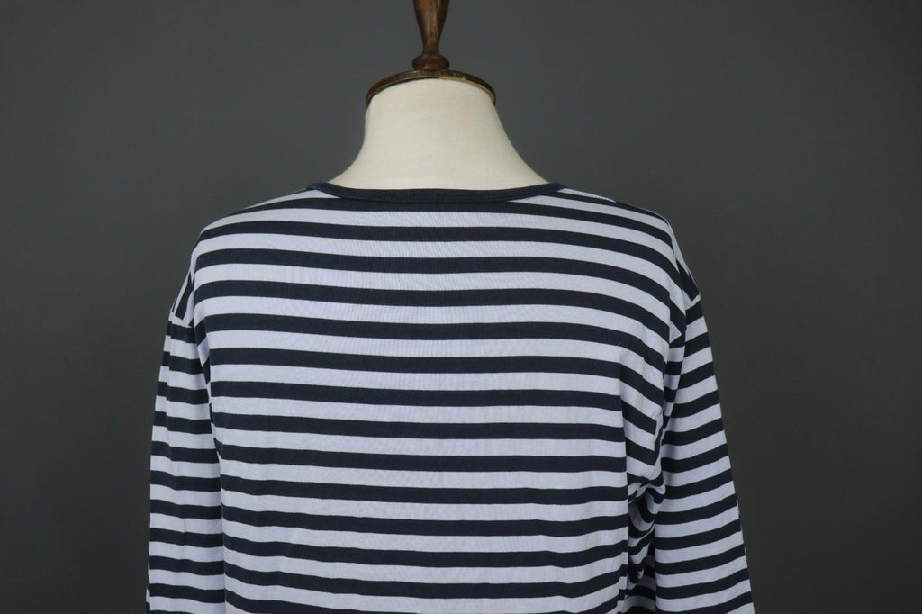 MARIMEKKO PITKAHIHA Navy Blue Striped Long Sleeve Round Neck Pullover Blouse Top