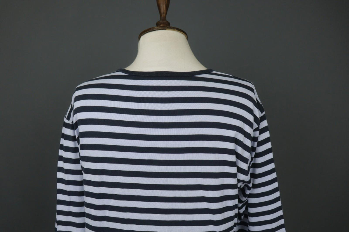 MARIMEKKO PITKAHIHA Navy Blue Striped Long Sleeve Round Neck Pullover Blouse Top
