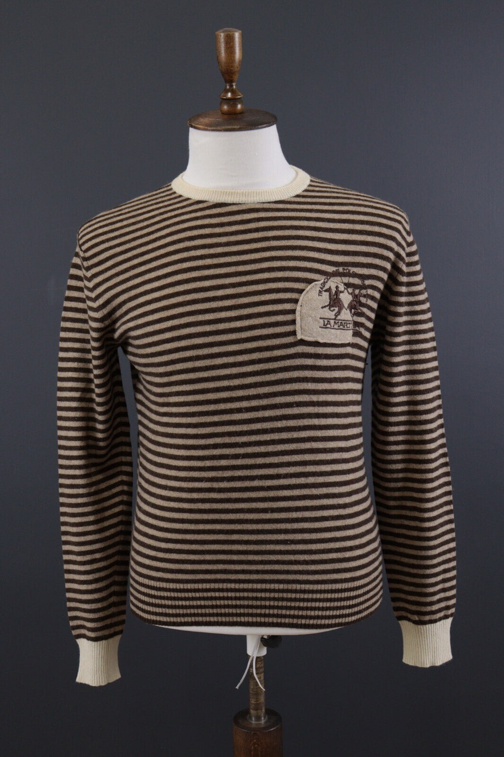 La Martina Brown Stripe Wool Brown Men's Crew Neck Sweater – Size M