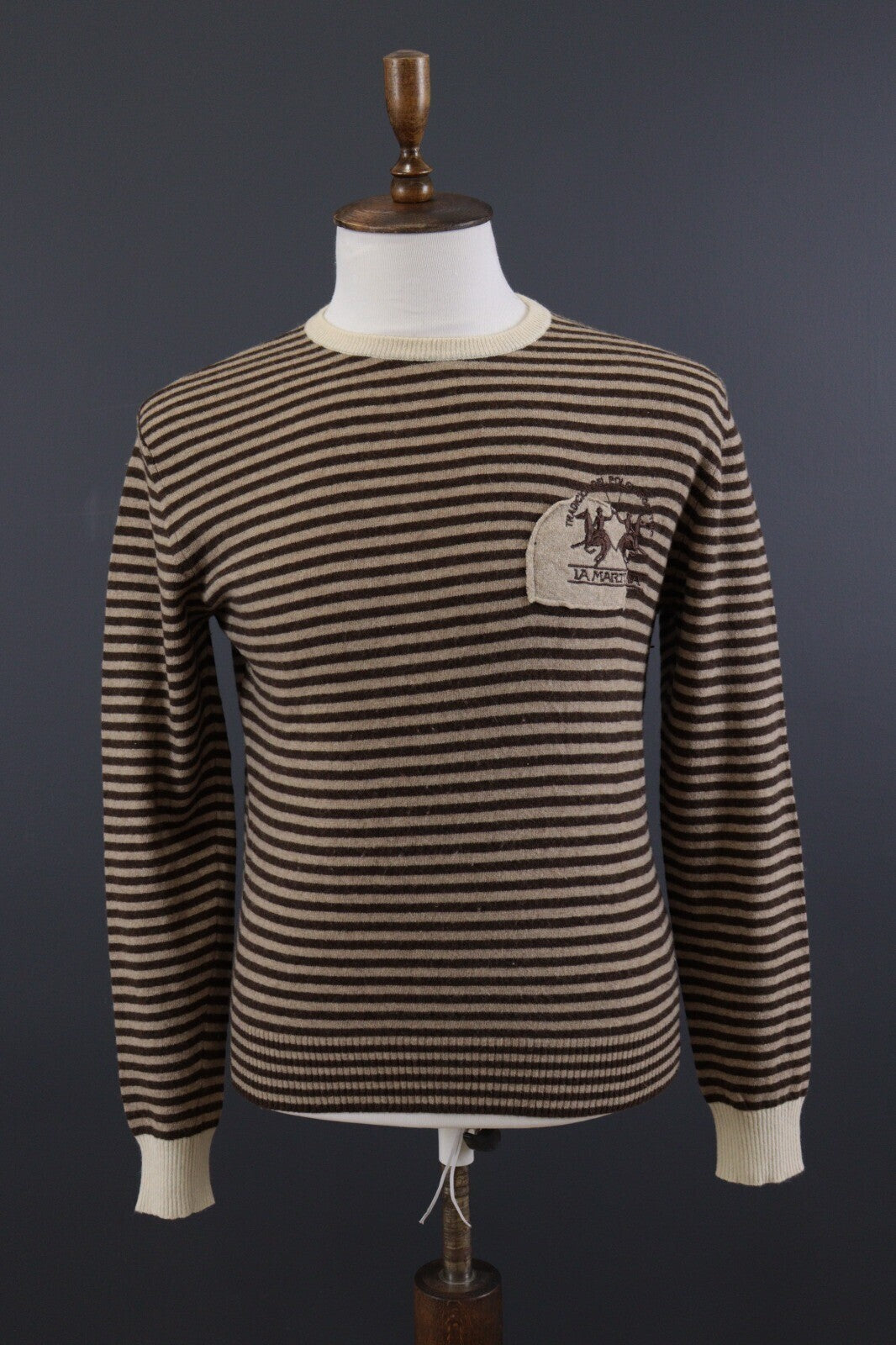 La Martina Brown Stripe Wool Brown Men's Crew Neck Sweater – Size M