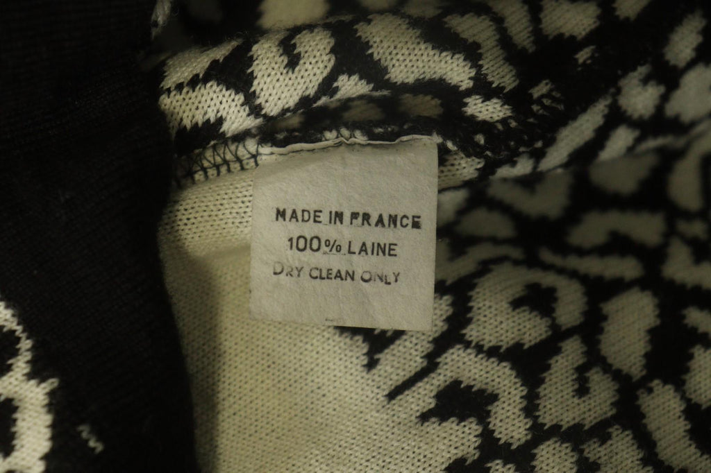 GIVENCHY Life Black White Leopard Print 100% Wool Long Sleeve Sweater Dress M/L