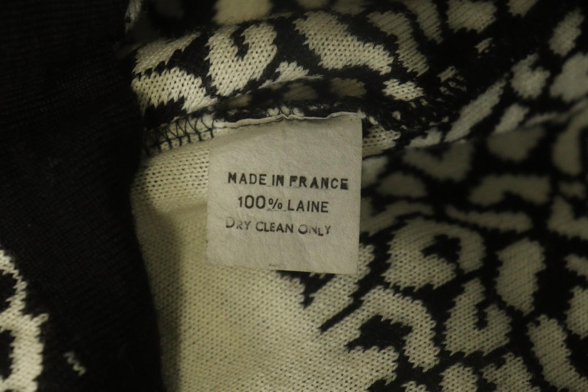 GIVENCHY Life Black White Leopard Print 100% Wool Long Sleeve Sweater Dress M/L