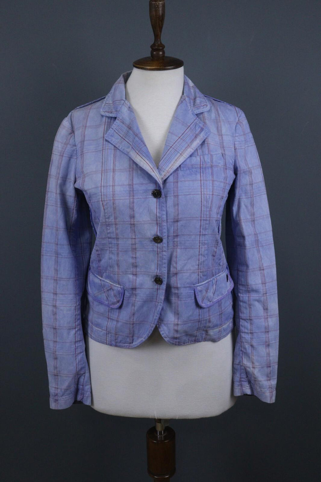 BNWT GALLIANO Blue Check Three Button Blazer Jacket – Size 26 / 40