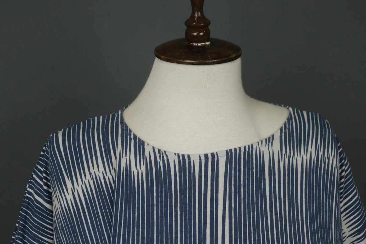 MARIMEKKO PRIP 3 Blue White Striped Viscose Round Neck Lagenlook Dress – Size L