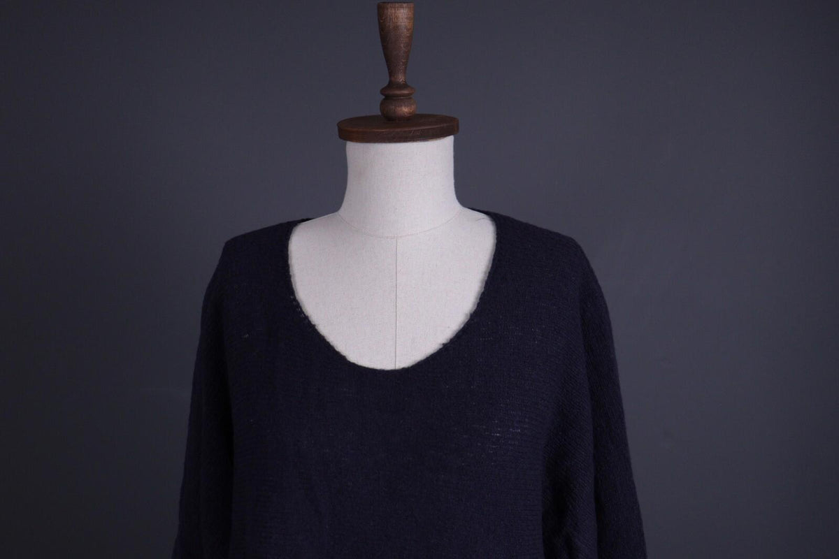 GRIZAS Black Wool Crochet Knit Oversized Boyfriend Sweater – Size L