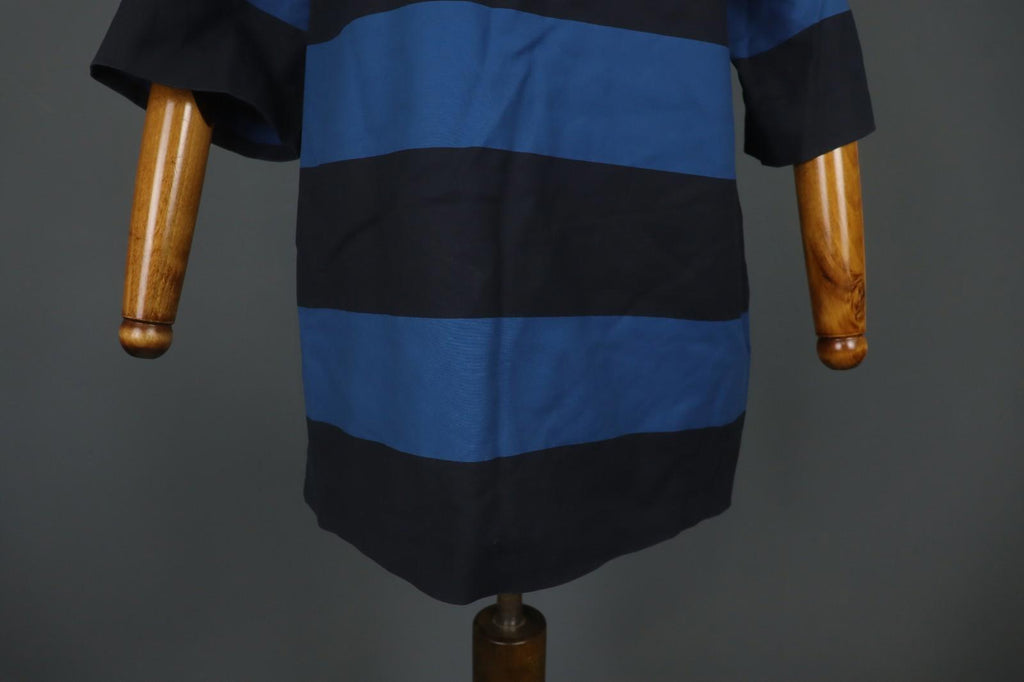 MARIMEKKO LAVINIA Blue Black Striped Cotton Short Sleeve Tunic Top – Size 42