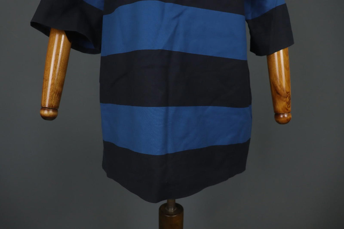 MARIMEKKO LAVINIA Blue Black Striped Cotton Short Sleeve Tunic Top – Size 42
