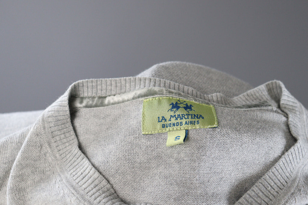 La Martina Buenos Aires Grey Cotton V-Neck Sweater – Men's S