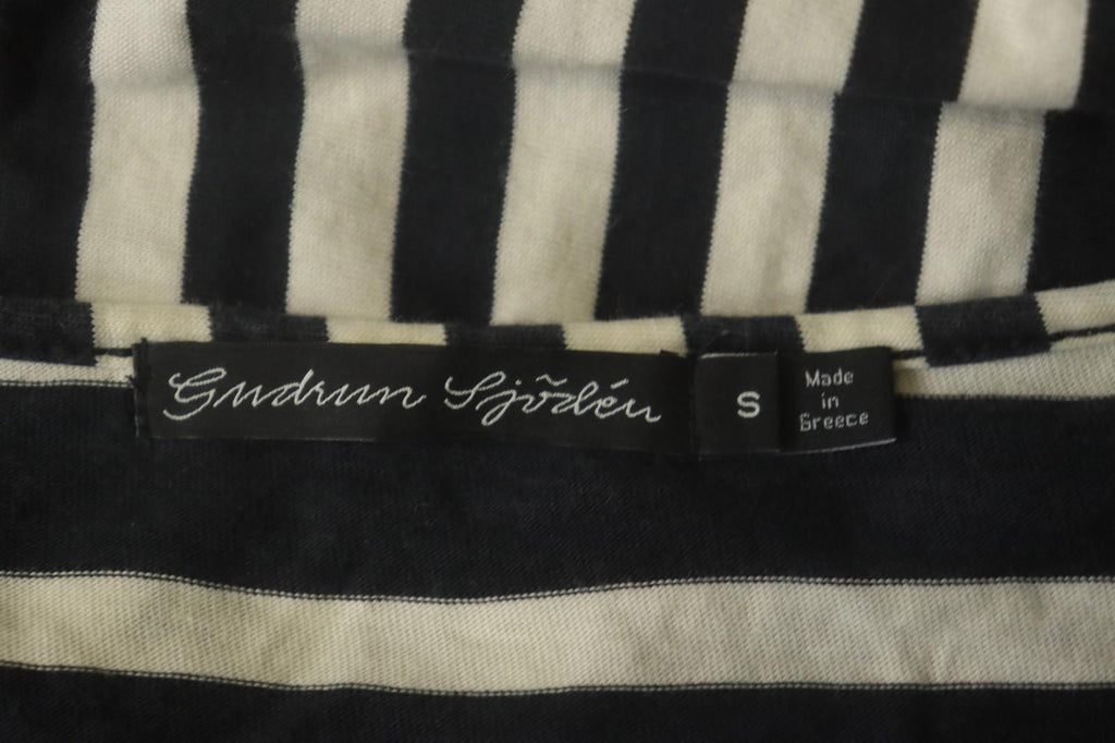 GUDRUN SJODEN Black White Striped 100% Cotton Round Neck Shift Dress – Size S – Used